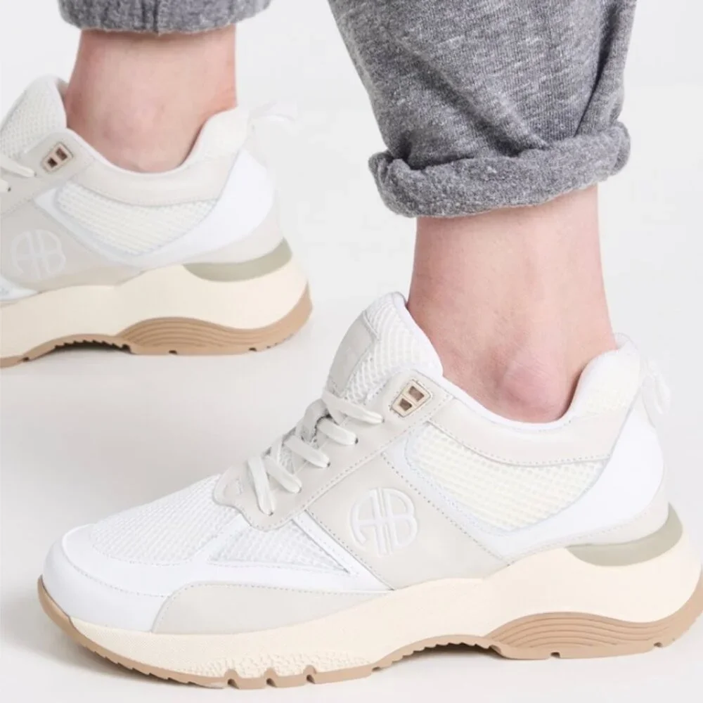 Anine Bing Cream White Mesh Leather Platform Sneakers